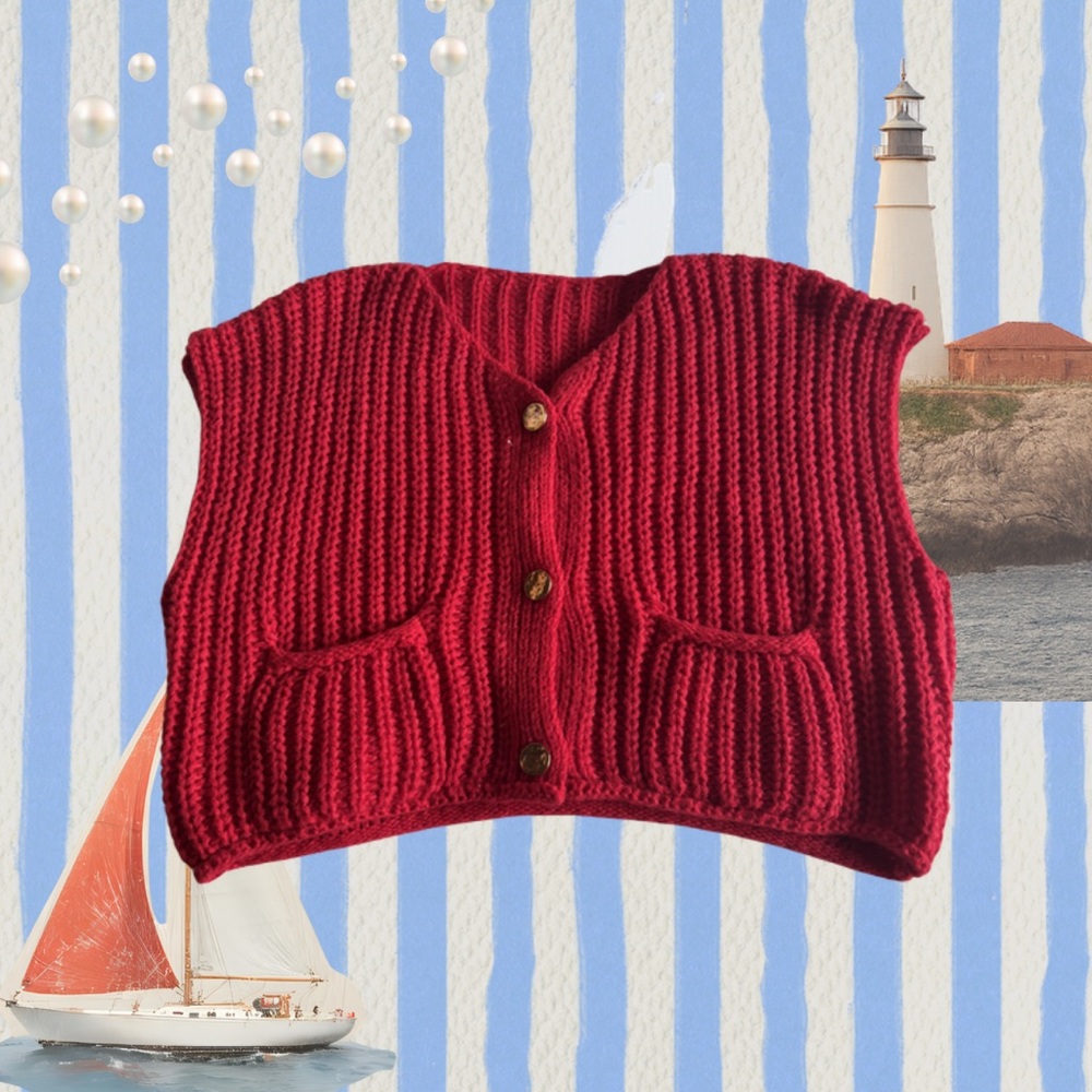 Red cropped Knitted Women's Vest